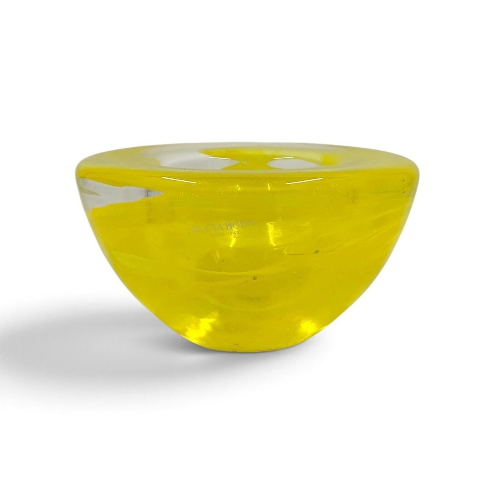 Kosta Boda Yellow Anna Ehrner Atoll Votive Candle Holder Art Glass Sweden VTG